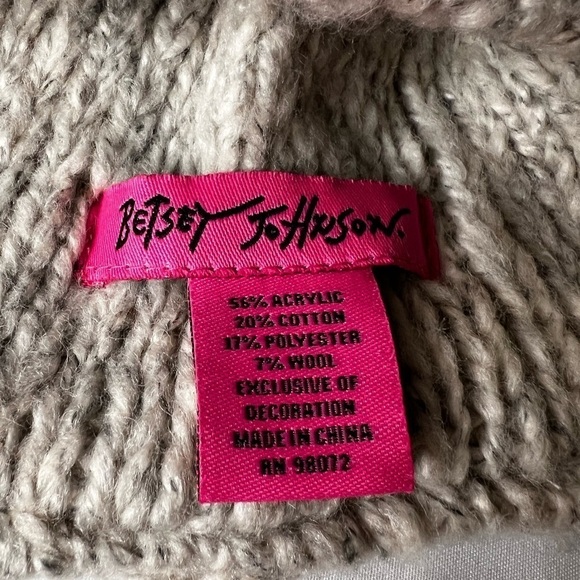 Betsey Johnson Women’s Grey/Taupe ear flap hat with poms and rhinestones - Picture 9 of 9